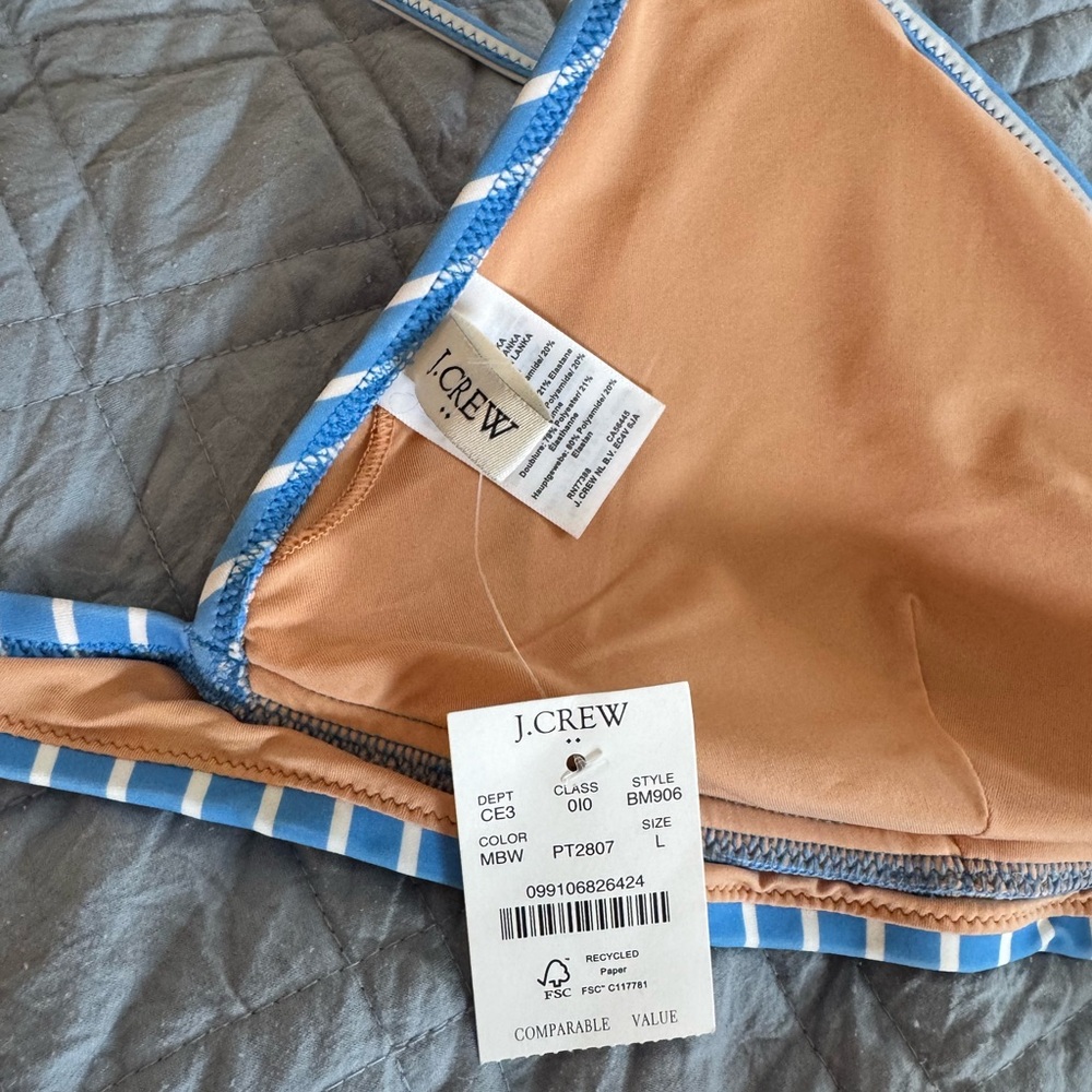 J. crew Striped Blue and White Bikini Top L and bottom XL NWT - Picture 4 of 4